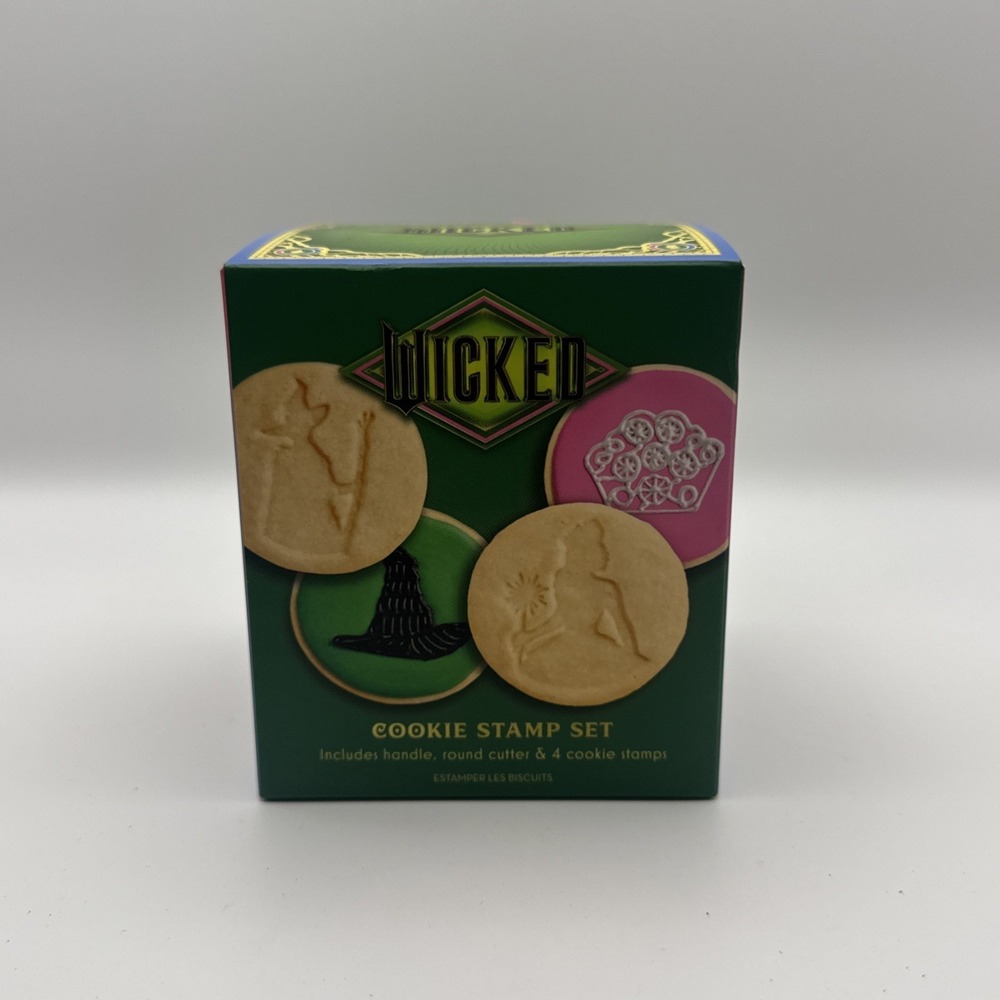 Wicked Cookie Stamp Set Baking Kit w Handle Round Cutter & 4 Stamps New